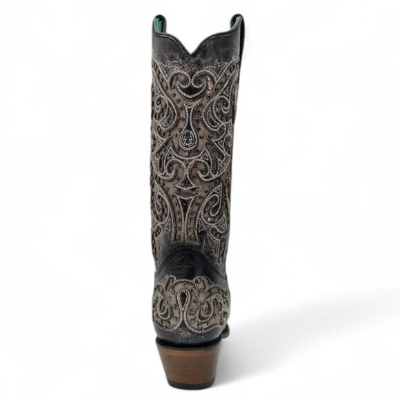 Corral Women's Size 7 Black Studded Silver Inlay Snip Toe Western Boots Z5174 - Picture 12 of 16